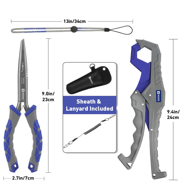 Fishing Heavy-Duty Pliers & Fish Gripper Set with Lanyard & Sheath